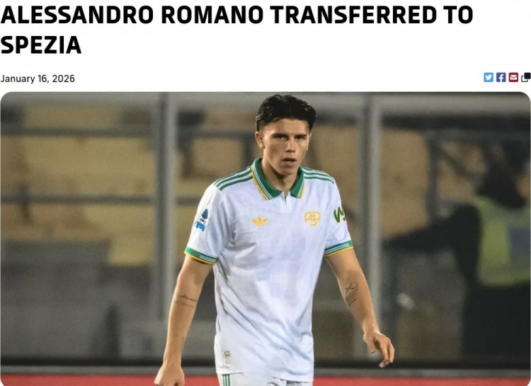 世界杯比赛观看入口-官方：罗马青训中场亚利桑德罗·罗马诺被租借到意乙球队斯佩齐亚